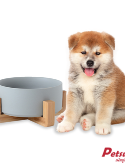 ชามเซรามิคสัตว์เลี้ยง Petsuka พร้อมฐานรองสไตล์ญี่ปุ่น สำหรับสุนัขและแมว สีเทา 850 ml