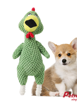 ตุ๊กตาไก่โอ๊ก Petsuka ของเล่นขัดฟันสัตว์เลี้ยง มีเสียงร้อง สีเขียว