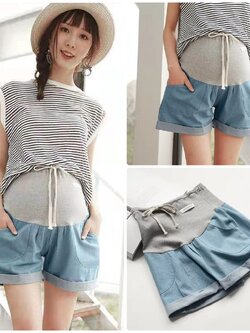 กางเกงคนท้อง กางเกงยีนส์คนท้อง กางเกงคนท้อง สไตล์เกาหลี ขาสั้น เท่ห์ๆ เอวปรับขนาดได้ ใส่สบาย Size M, L, XL