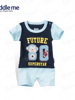 ชุดจั๊มสูทเด็ก แบรนด์แท้ Cuddle me สีกรมสลับสีฟ้าอ่อน ลายลิง Future 80 SuperStar