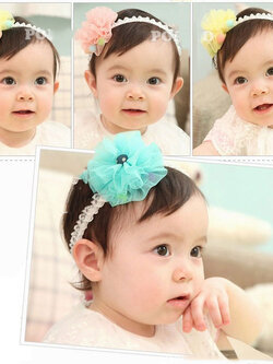 ผ้าคาดผมเด็ก ที่คาดผมทารก ผ้าคาดผมทารก ผ้าคาดผมเด็กอ่อน ดอกไม้ปอมปอม สไตล์เกาหลี สำหรับเด็กวัย 3-36 เดือน