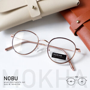 แว่นตา NOBU - brown กรอบแว่นทรงกลม ขาโลหะ น้ำหนักเบา กว้าง 135 มม.(sizeM) H45