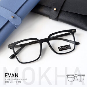 EVAN - matte black (ดำด้าน) กรอบแว่นตา ทรงเหลี่ยม TR90 กว้าง 142 มม. (sizeL) H43