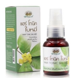 แฮร์โทนิค ใบหมี่ อภัยภูเบศร 60 มล. ช่วยบำรุงหนังศีรษะ กระตุ้นรากผม เสริมสร้างผมใหม่ เป็นสูตรปราศจากแอลกอฮอลล์ และสารกันเสียพาราเบน จึงเหมาะกับทุกสภาพผม