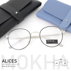 ALICES - black silver แว่นตาทรงกลม กรอบโลหะ ขาสปริง กว้าง 135 มม.(sizeM) H48