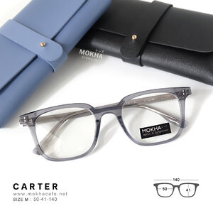 CARTER - clear grey กรอบแว่นตา ทรงเหลี่ยม แกนขาโลหะ กว้าง 140 มม. (sizeM) H41